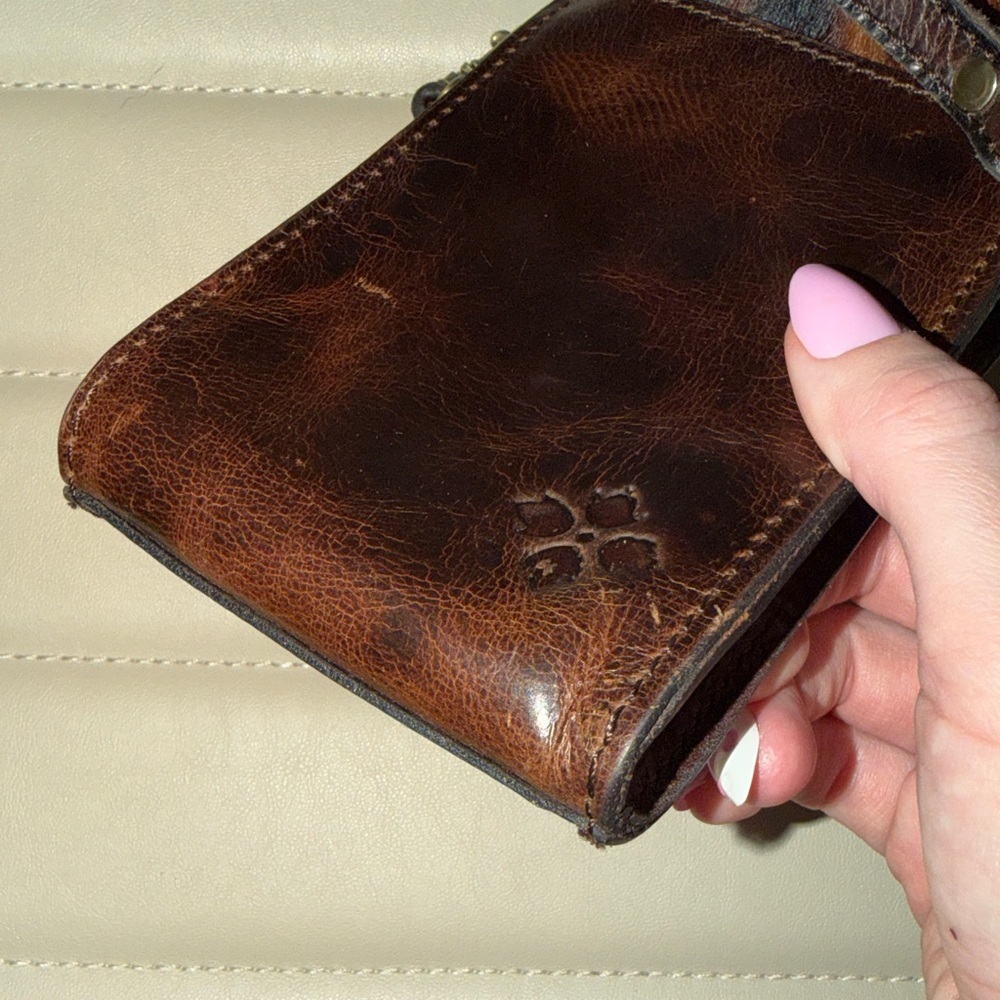 Y2K Patricia Nash Rivella calf hair leopard chocolate Leather slim Crossbody Bag - Picture 8 of 17